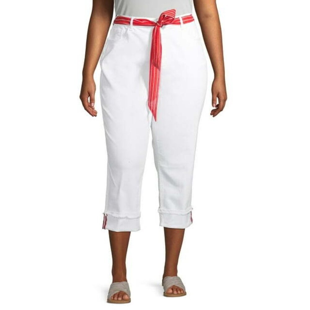 Alivia Ford Womens Plus Size Roll-Cuff Capri with Printed Belt Size 26W